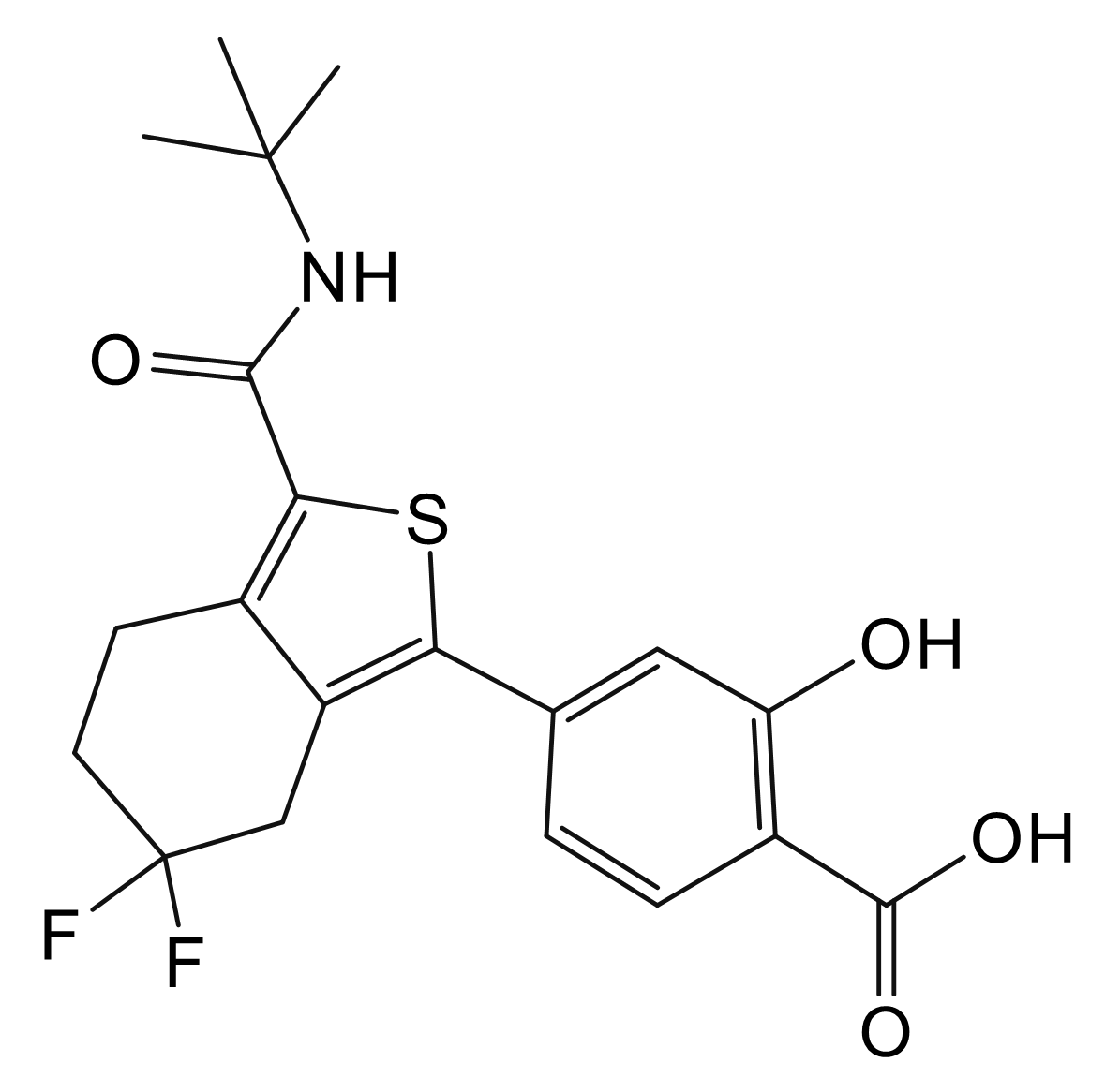 4-(6,6-Difluoro-3-{[(2-methylprop-2-yl)amino]carbonyl}-4,5,6,7-tetrahydrocyclohexa[1,2-c]thiophen-1-yl)-2-hydroxybenzoic acid
