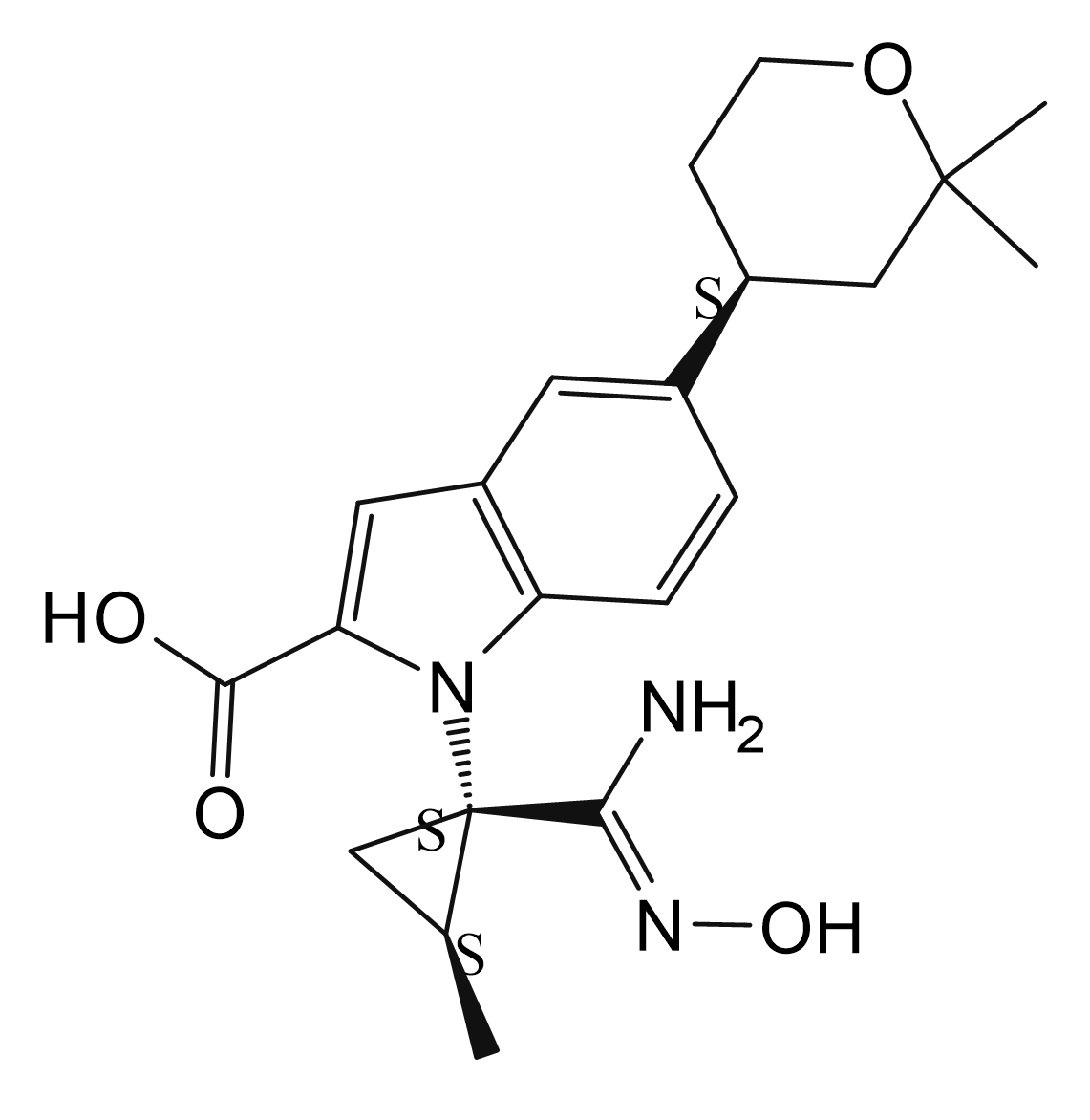 5-[(4S)-2,2-dimethyl-3,4,5,6-tetrahydro-2H-pyran-4-yl]-1-[(1S,2S)-1-[(Z)-amino(hydroxyimino)methyl]-2-methylcyclopropyl]indole-2-carboxylic acid